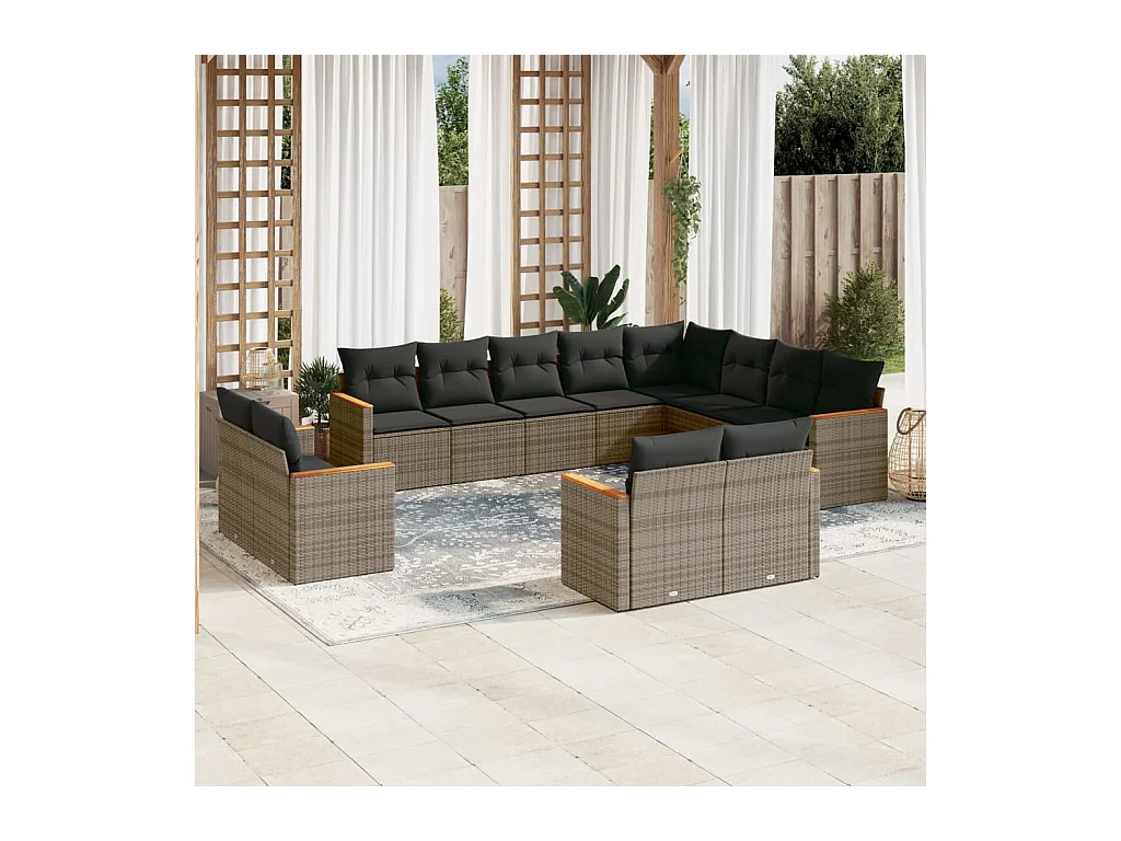 12-delige Loungeset met kussens poly rattan grijs