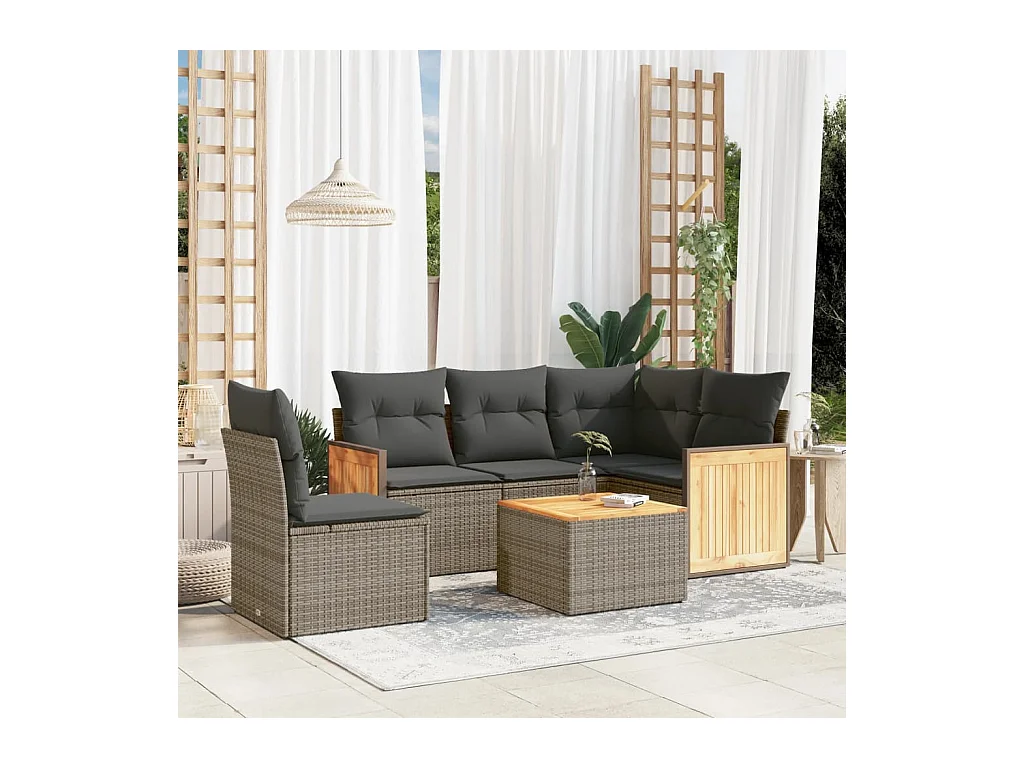 6-tlg. Garten-Sofagarnitur mit Kissen Grau Poly Rattan