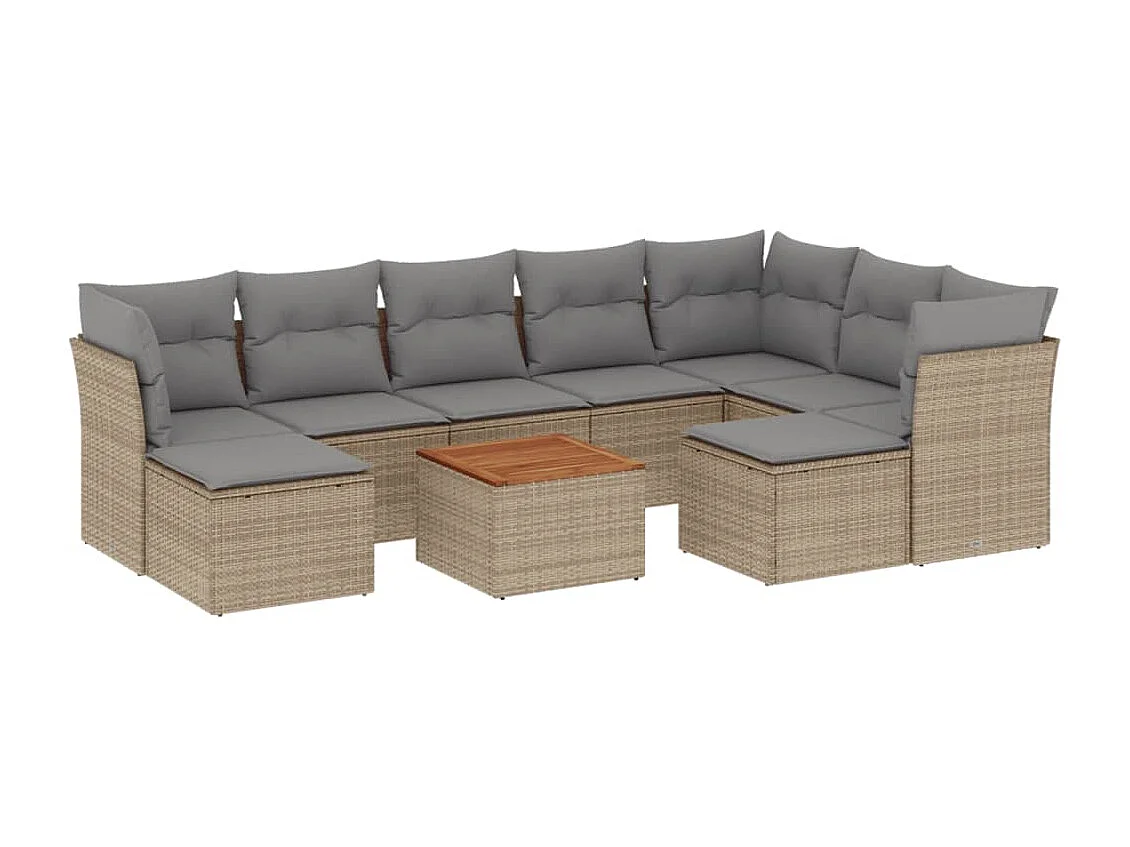 Set Divano da Giardino 10 pz con Cuscini Beige Misto Polyrattan
