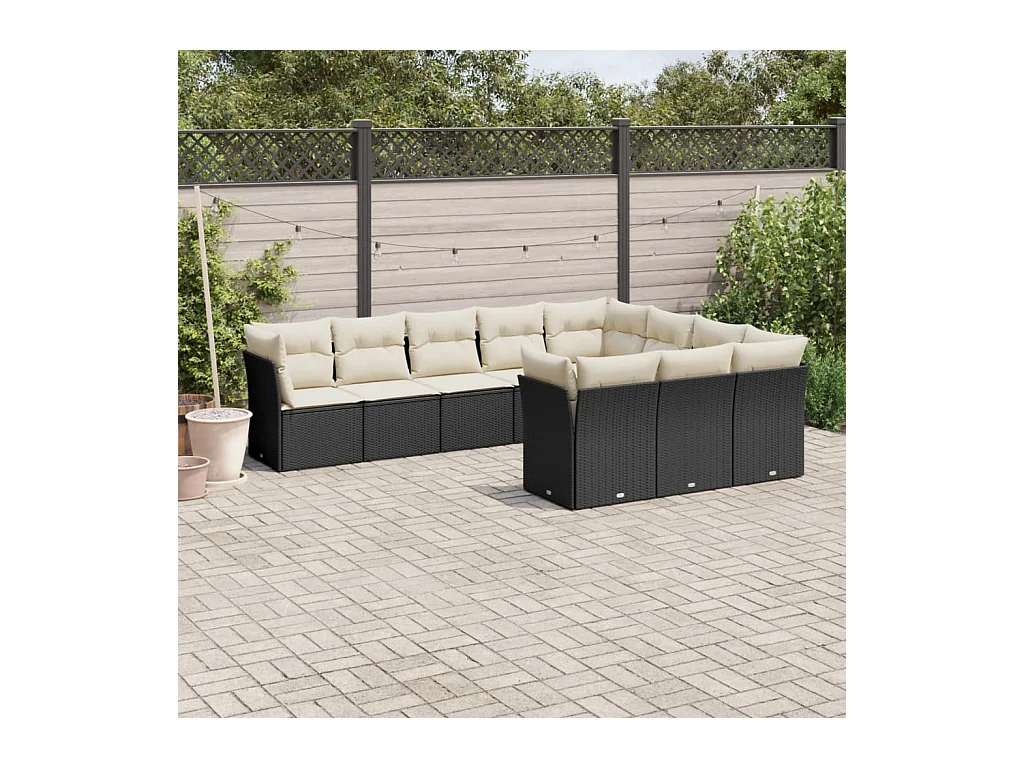10-tlg. Garten-Sofagarnitur mit Kissen Schwarz Poly Rattan