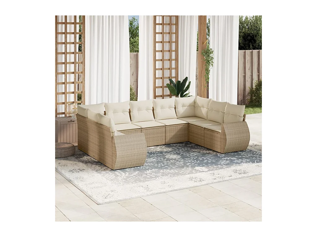9-tlg. Garten-Sofagarnitur mit Kissen Beige Poly Rattan