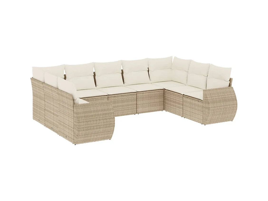 9-tlg. Garten-Sofagarnitur mit Kissen Beige Poly Rattan