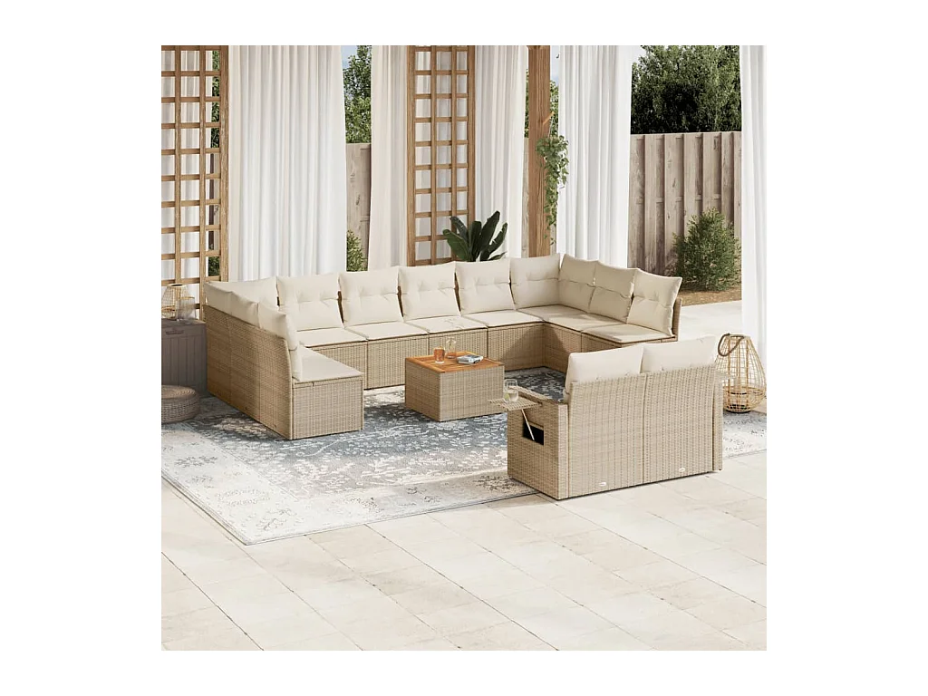 13-delige Loungeset met kussens poly rattan beige