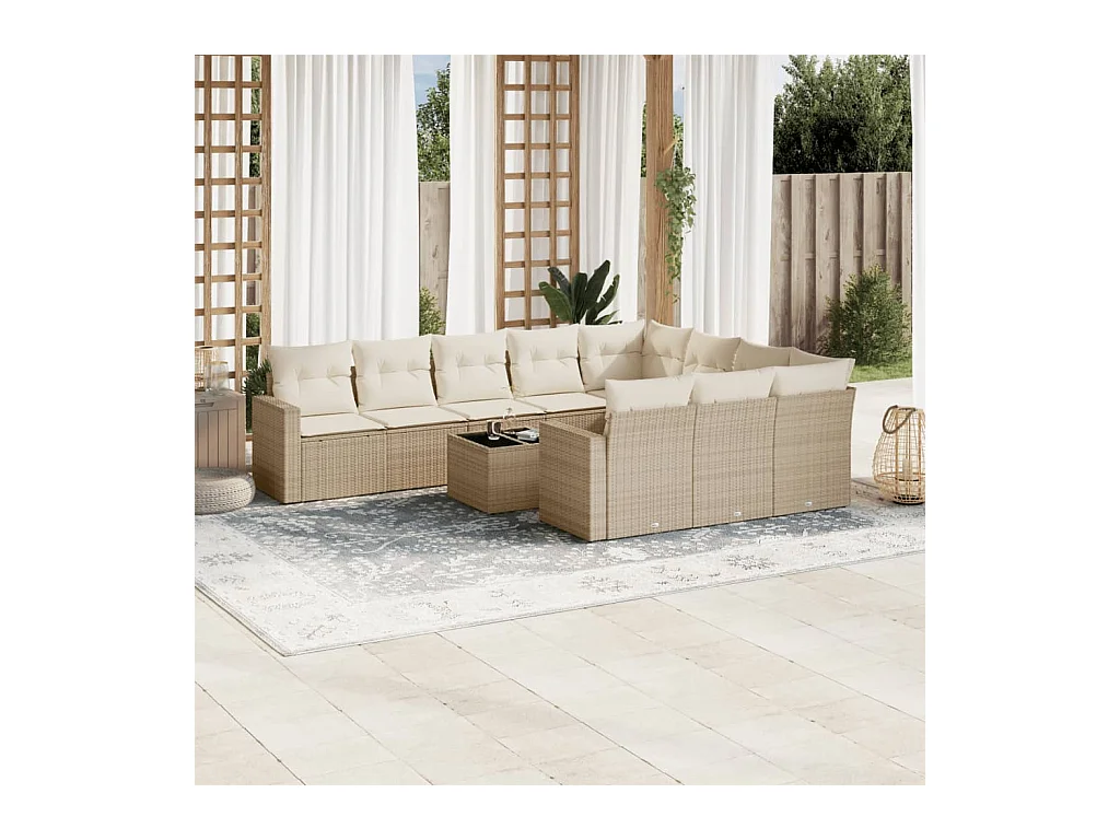 11-delige Tuinset met kussens poly rattan beige