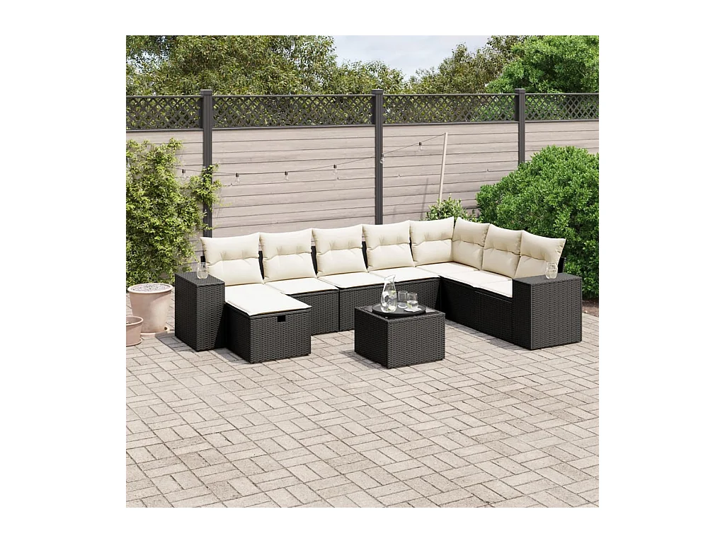Set Divani da Giardino 9 pz con Cuscini Nero in Polyrattan