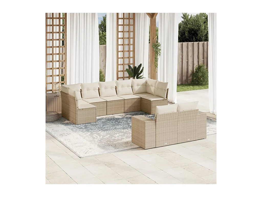 Salon de jardin avec coussins 9 pcs beige résine tressée