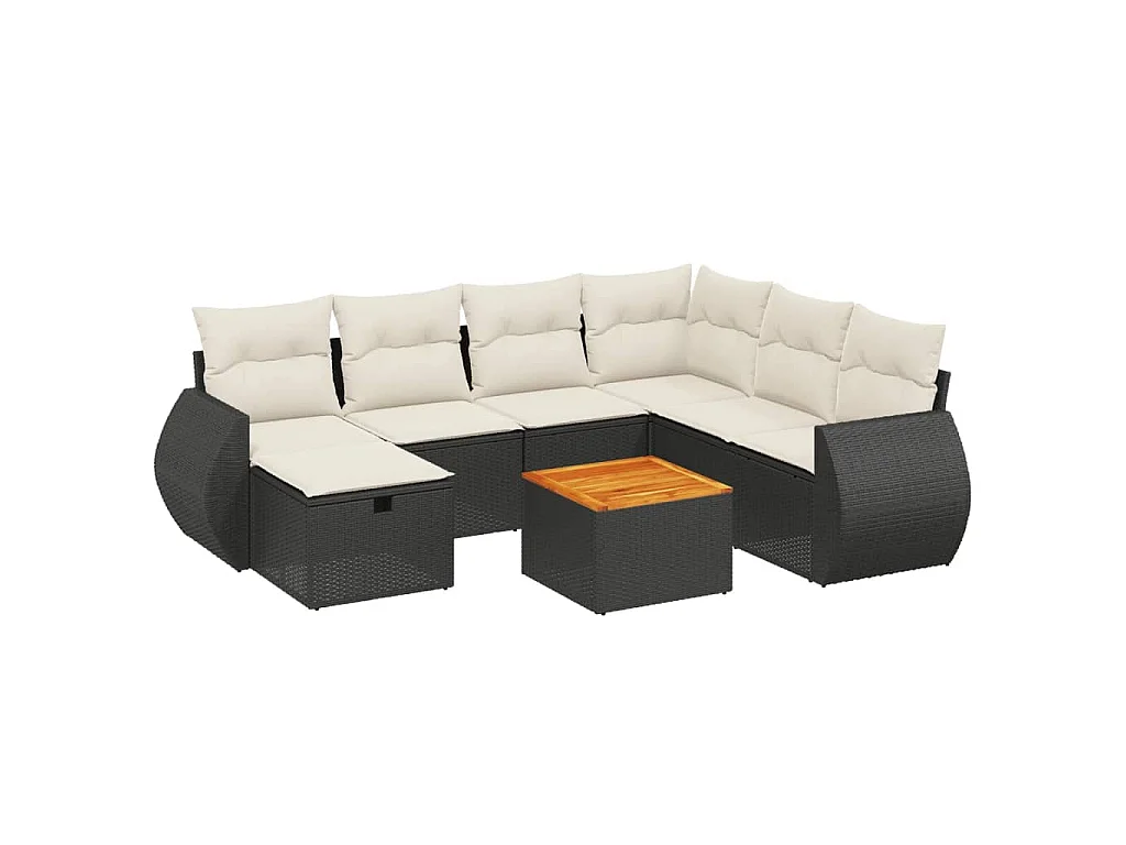 Set Divani da Giardino con Cuscini 8 pz Nero in Polyrattan