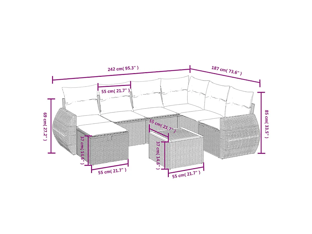 Set Divani da Giardino con Cuscini 8 pz Nero in Polyrattan