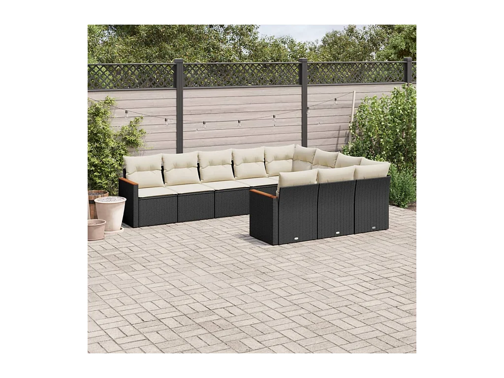 10-tlg. Garten-Sofagarnitur mit Kissen Schwarz Poly Rattan