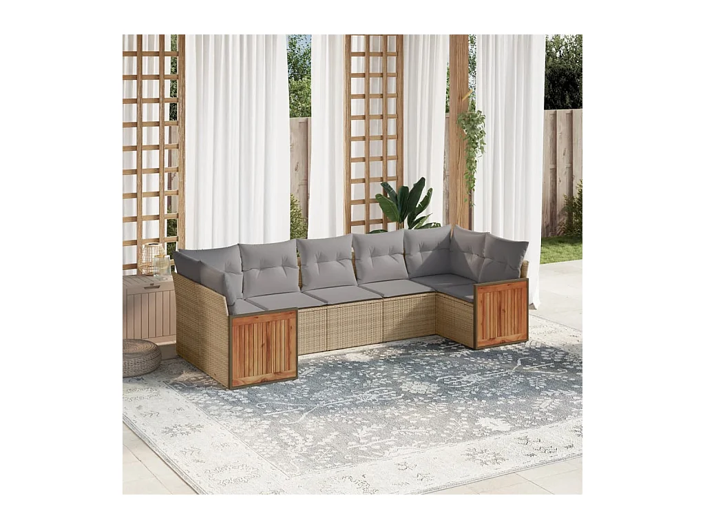 7-delige Loungeset met kussens poly rattan beige