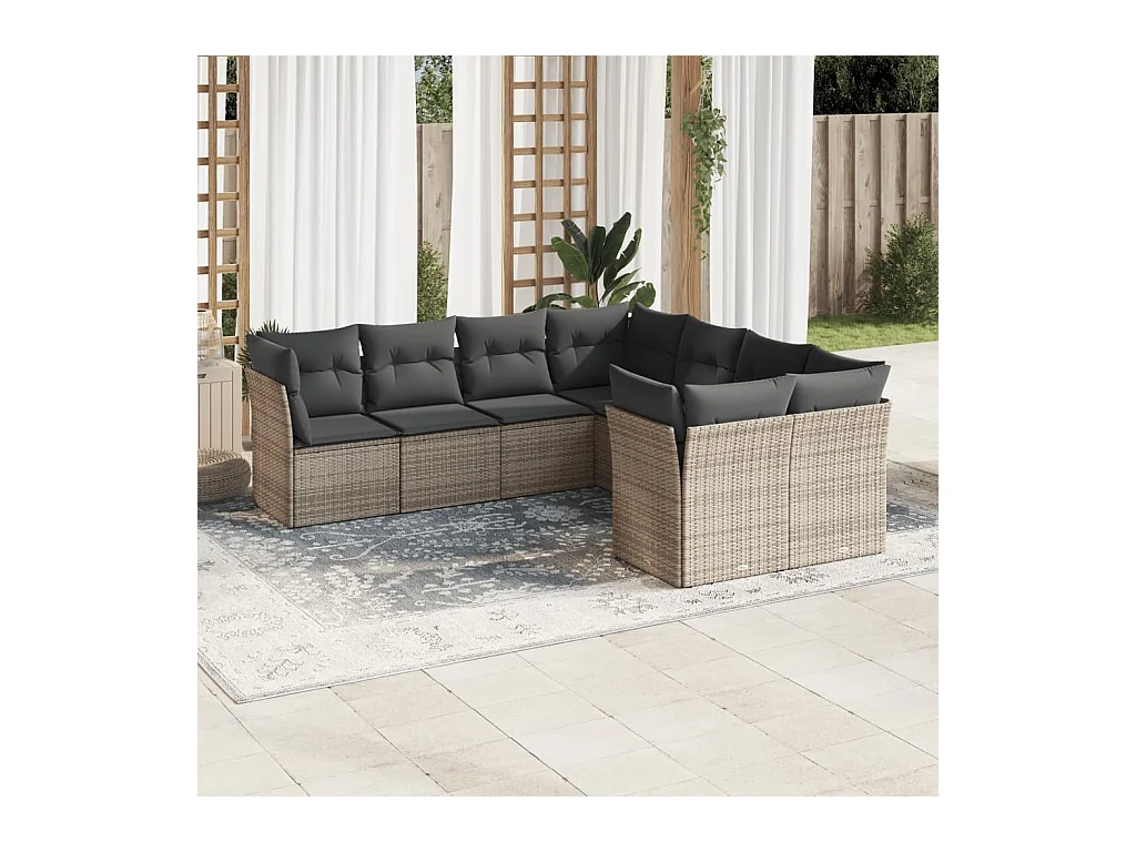 Set Divano da Giardino 8 pz con Cuscini Grigio in Polyrattan