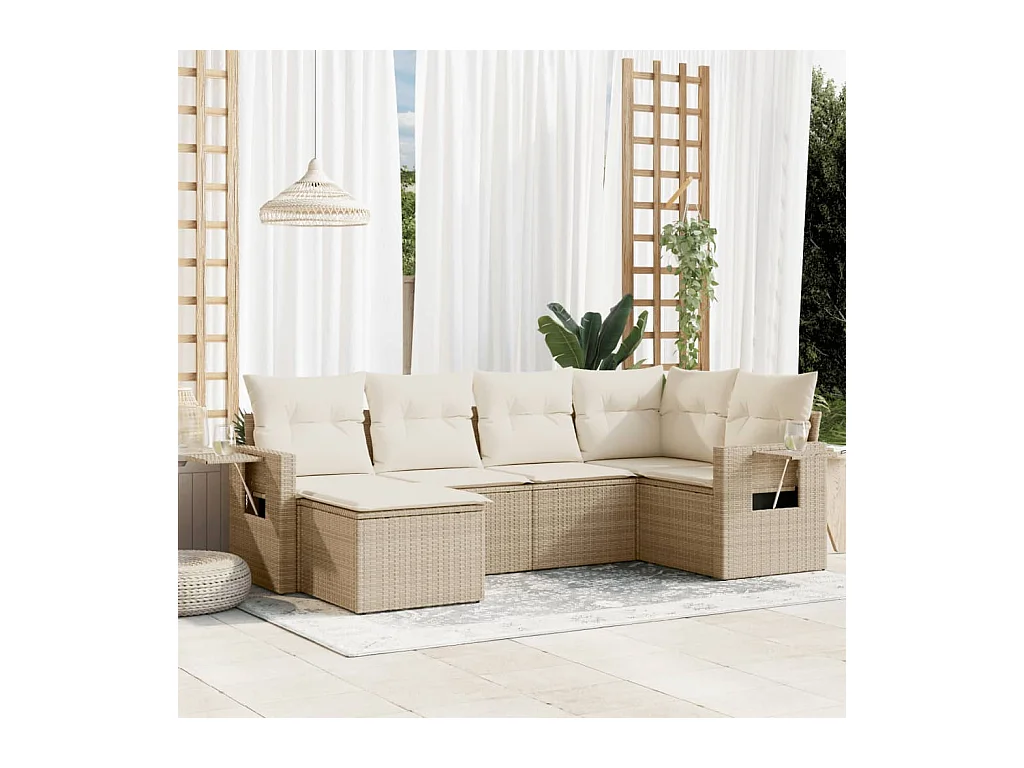 Juego de sofás jardín con cojines 6 pzas ratán sintético beige