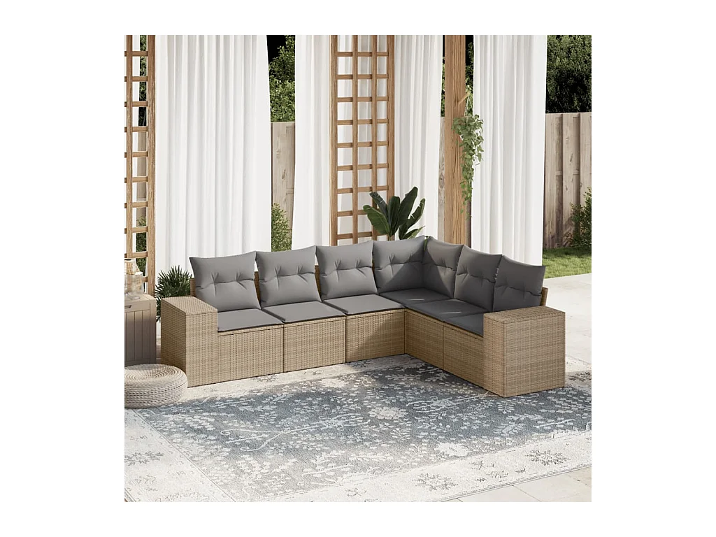 Salon de jardin avec coussins 6 pcs beige résine tressée