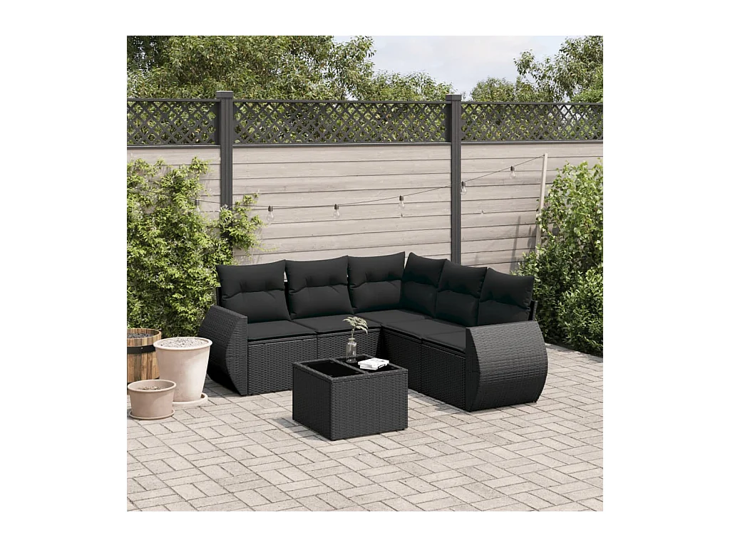 Set Divano da Giardino 6 pz con Cuscini Nero in Polyrattan