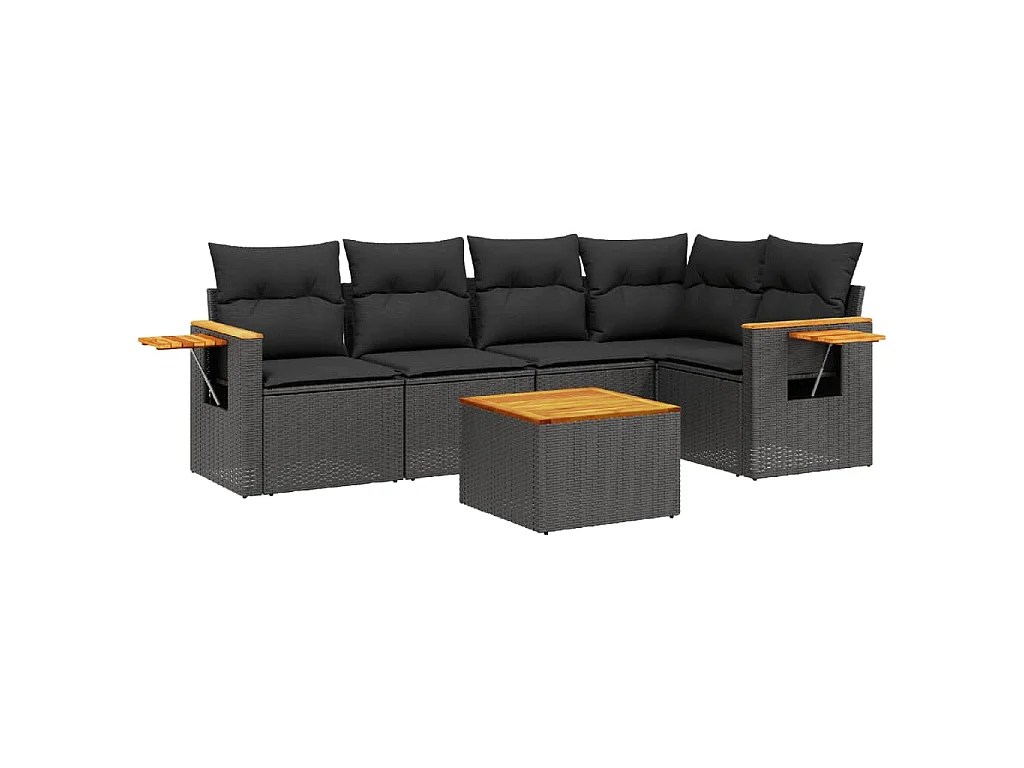 Set Divano da Giardino 6 pz con Cuscini Nero in Polyrattan