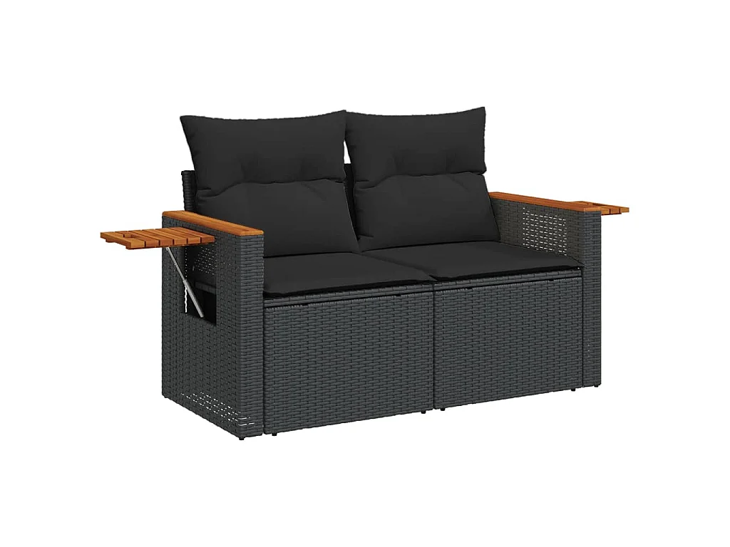 Set Divano da Giardino 6 pz con Cuscini Nero in Polyrattan