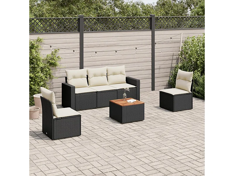 Set Divano da Giardino 6 pz con Cuscini Nero in Polyrattan