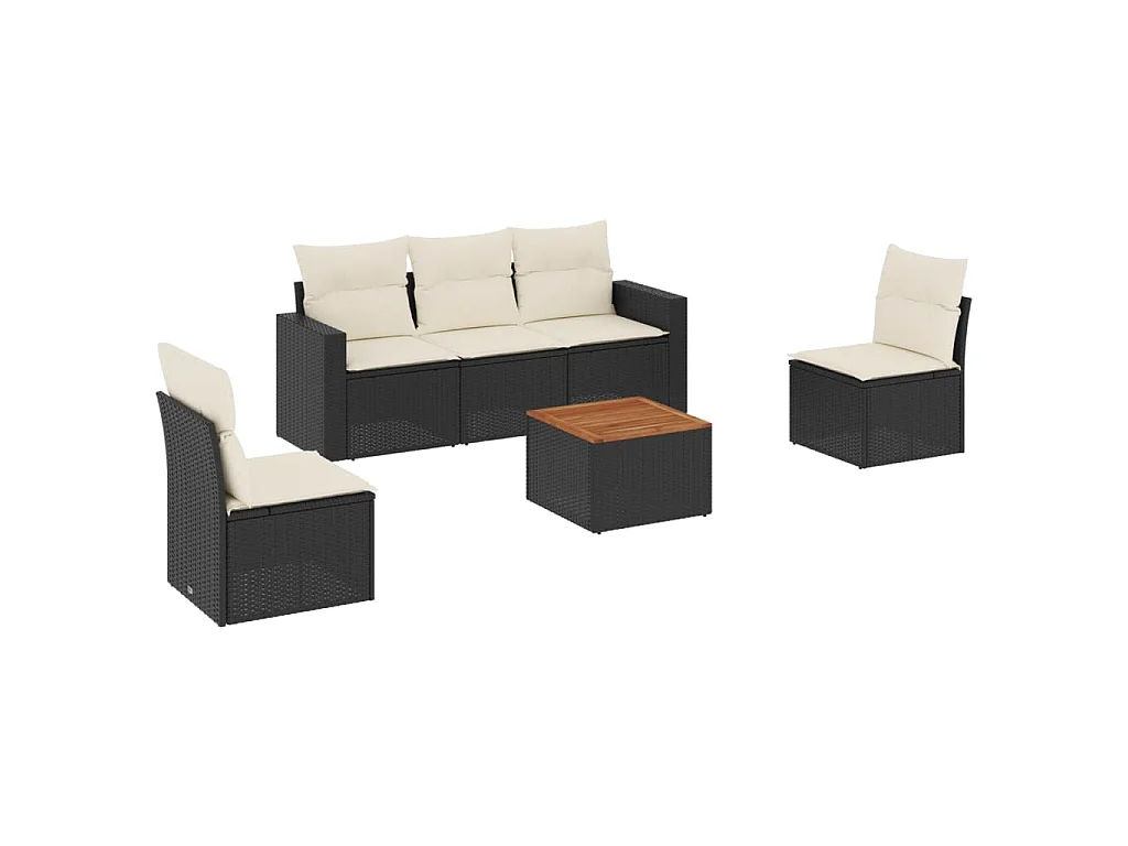 Salon de jardin 6 pcs avec coussins noir résine tressée