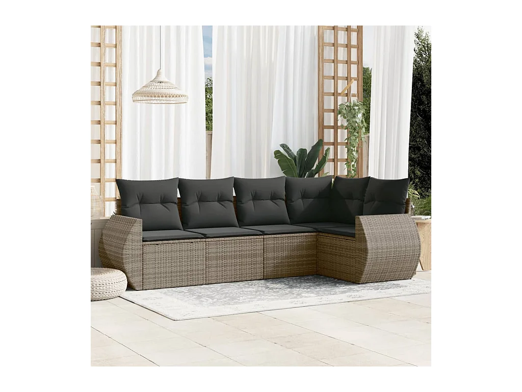 5-delige Loungeset met kussens poly rattan grijs