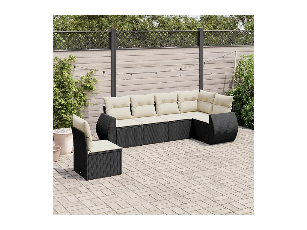 Salon de jardin 6 pcs avec coussins noir résine tressée