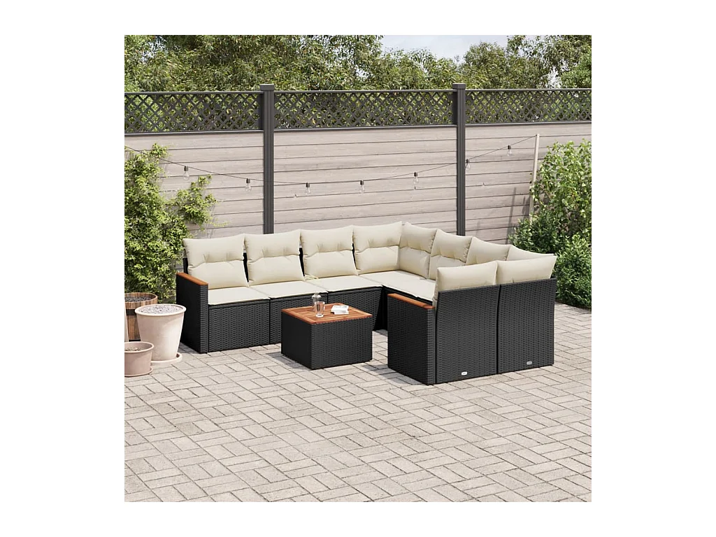 Set Divani da Giardino 9 pz con Cuscini Nero in Polyrattan