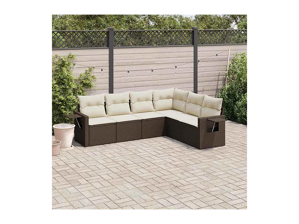 6-delige Loungeset met kussens poly rattan bruin