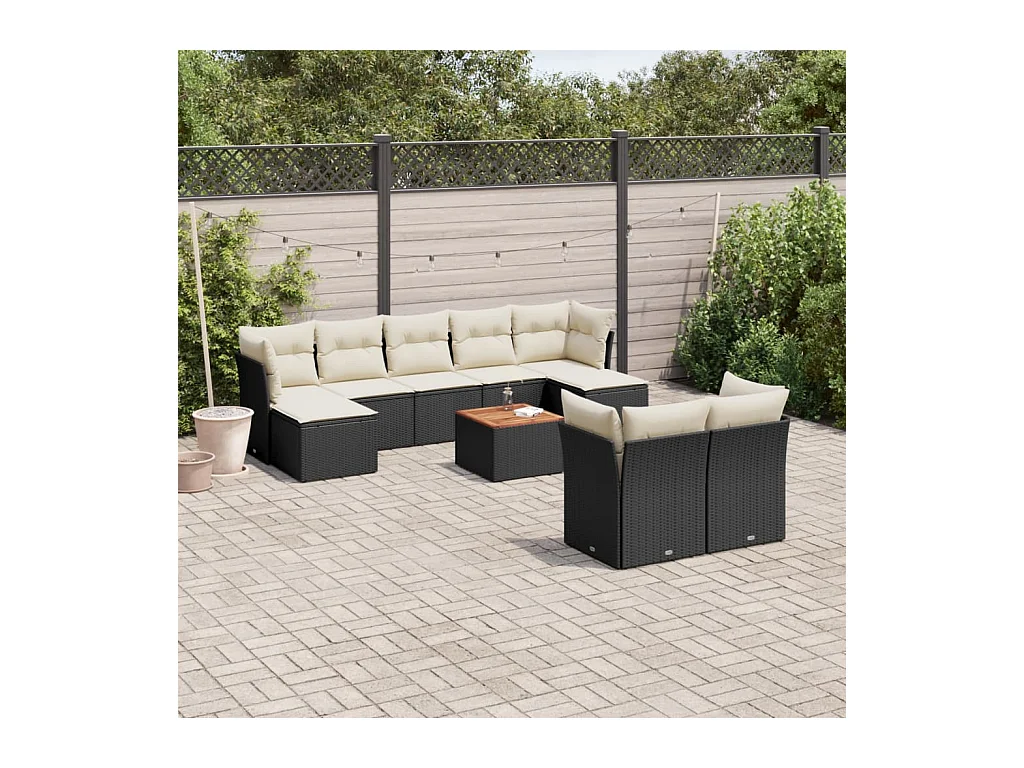 Salon de jardin 10 pcs avec coussins noir résine tressée