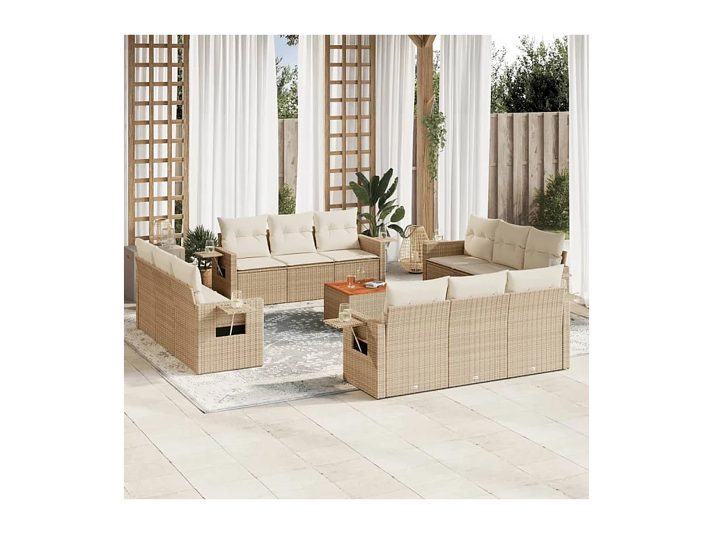 13-delige Loungeset met kussens poly rattan beige