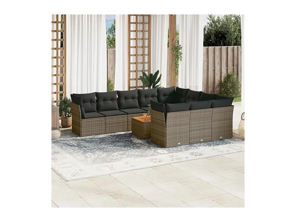 Set Divani da Giardino 11 pz con Cuscini in Polyrattan Grigio