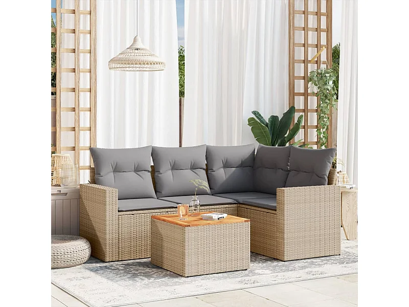 Set Divano da Giardino 5 pz con Cuscini Beige Misto Polyrattan