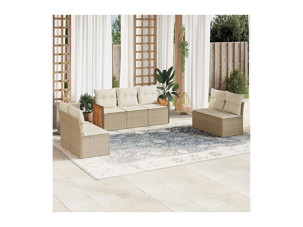 Salon de jardin avec coussins 7 pcs beige résine tressée