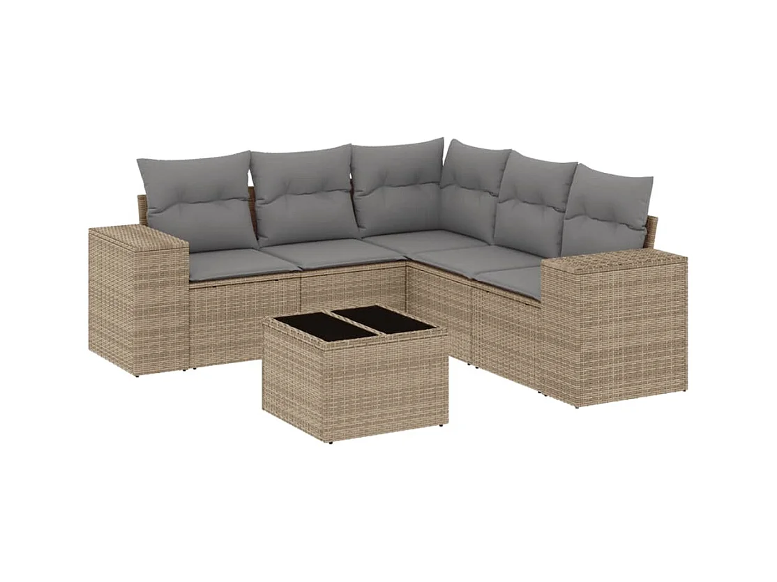 6-tlg. Garten-Sofagarnitur mit Kissen Beige Poly Rattan