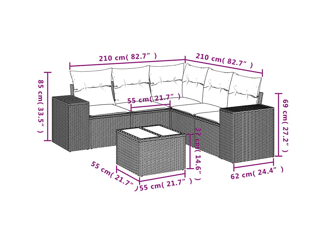 6-tlg. Garten-Sofagarnitur mit Kissen Beige Poly Rattan