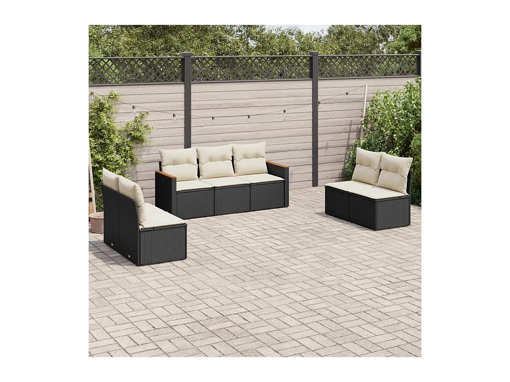 Set Divani da Giardino con Cuscini 7pz Nero Polyrattan