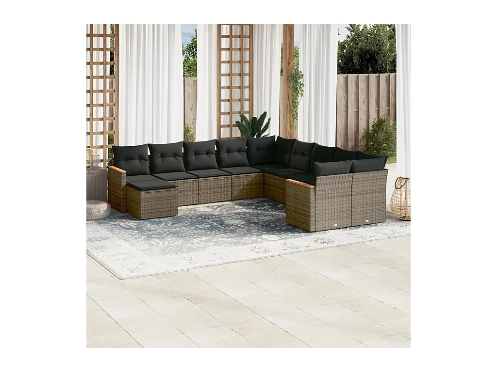 Set Divani da Giardino 11 pz con Cuscini in Polyrattan Grigio