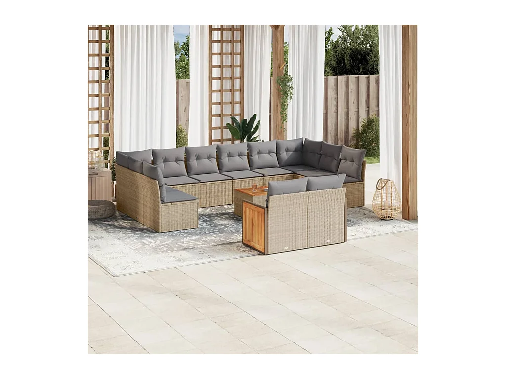 Salon de jardin avec coussins 13 pcs beige résine tressée