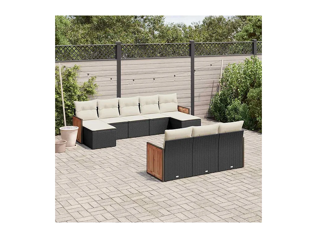 10-tlg. Garten-Sofagarnitur mit Kissen Schwarz Poly Rattan