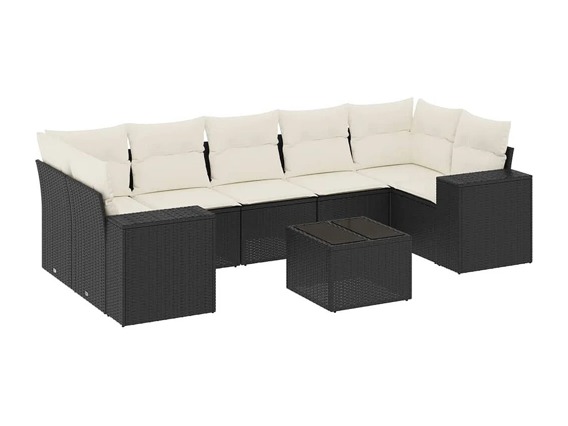 8-tlg. Garten-Sofagarnitur mit Kissen Schwarz Poly Rattan