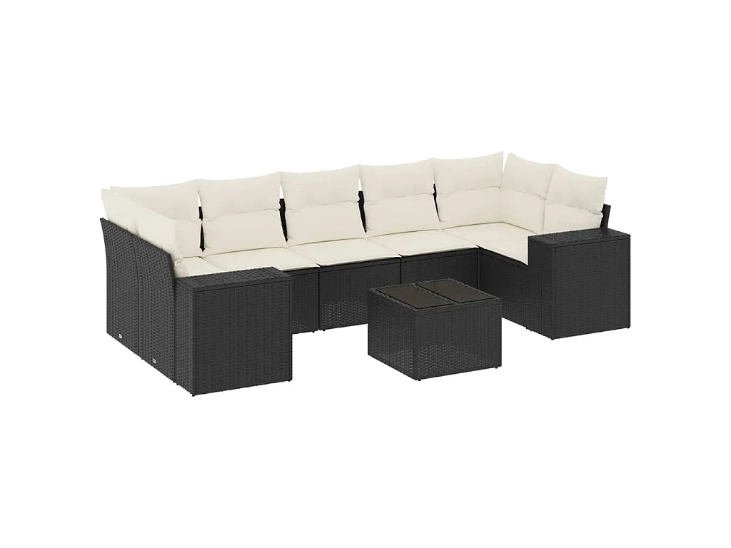 Set Divani da Giardino con Cuscini 8 pz Nero in Polyrattan
