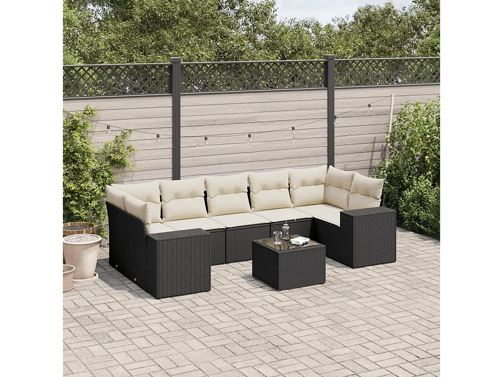 Set Divani da Giardino con Cuscini 8 pz Nero in Polyrattan