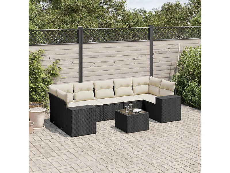 Set Divani da Giardino con Cuscini 8 pz Nero in Polyrattan