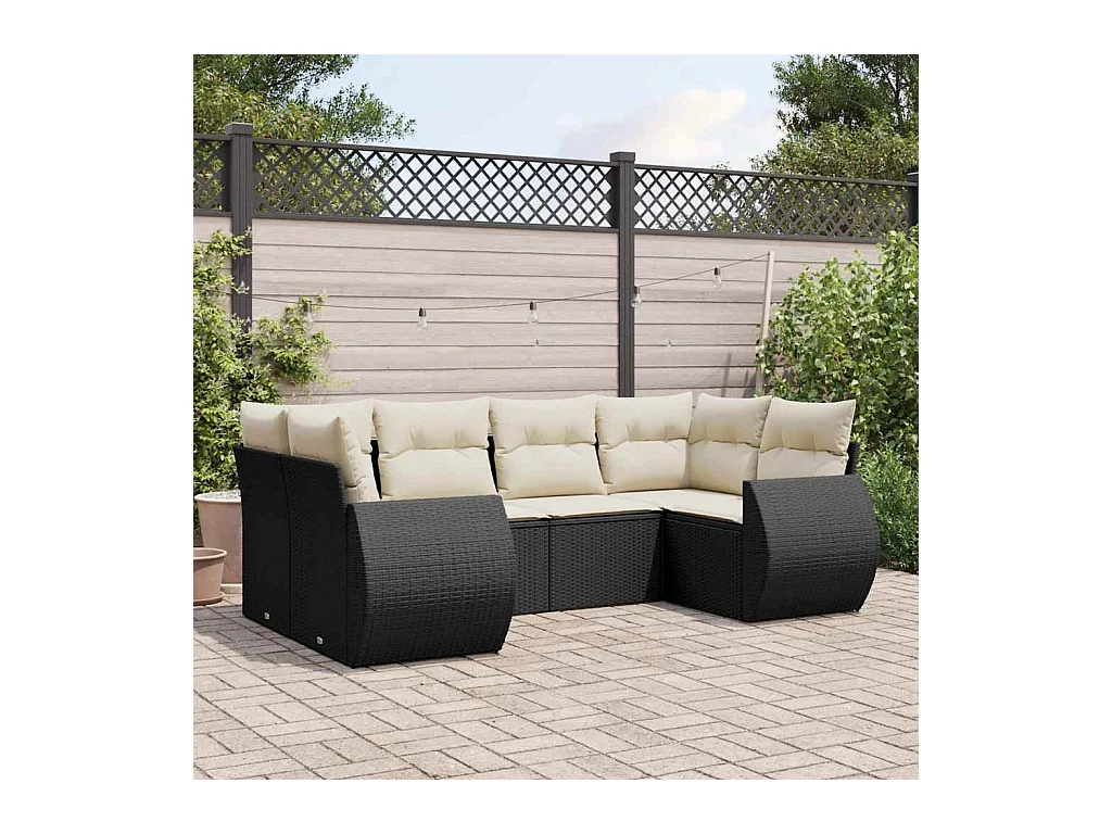 Set Divano da Giardino 6 pz con Cuscini Nero in Polyrattan