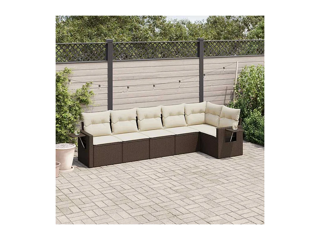 6-tlg. Garten-Sofagarnitur mit Kissen Braun Poly Rattan