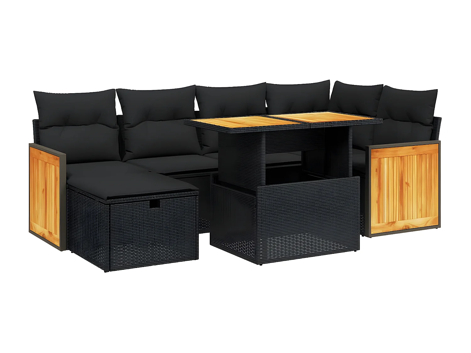 7-tlg. Garten-Sofagarnitur mit Kissen Schwarz Poly Rattan
