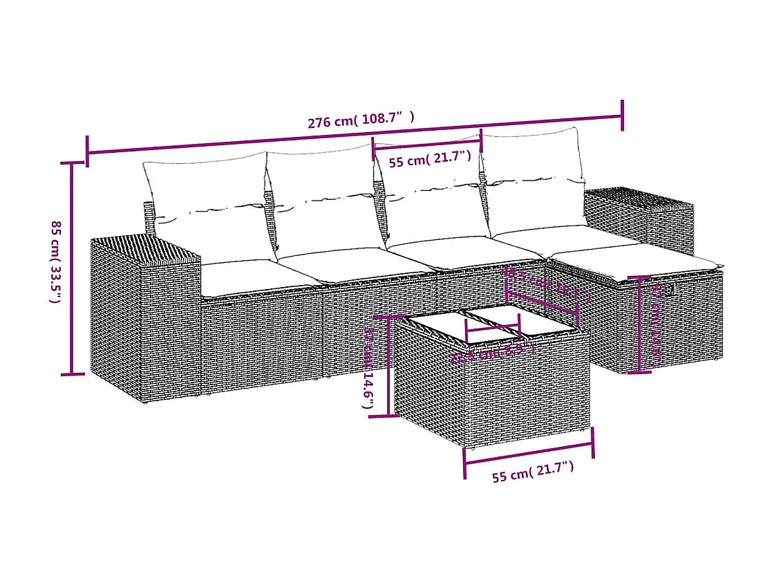 6-tlg. Garten-Sofagarnitur mit Kissen Schwarz Poly Rattan