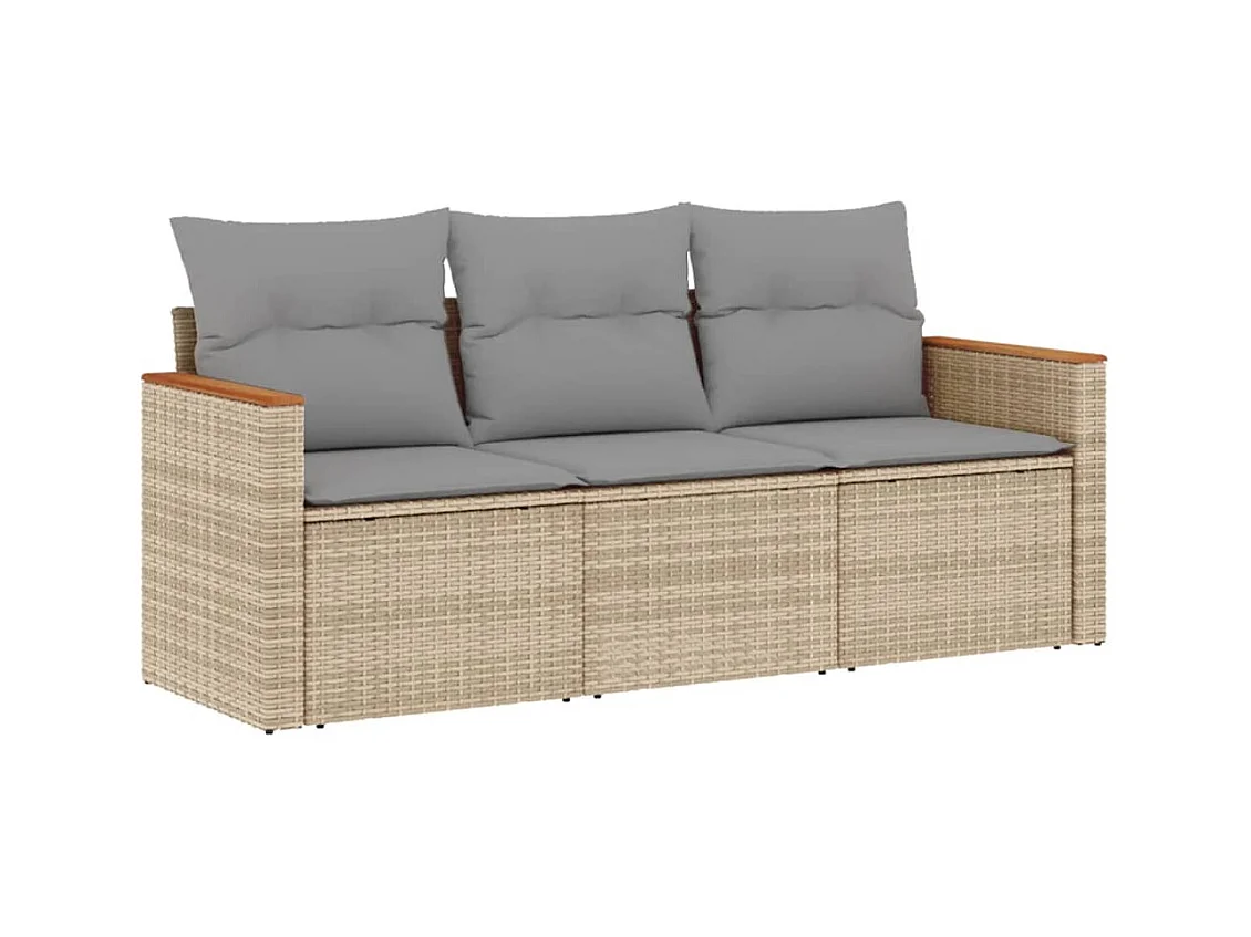 Salon de jardin avec coussins 3 pcs beige résine tressée