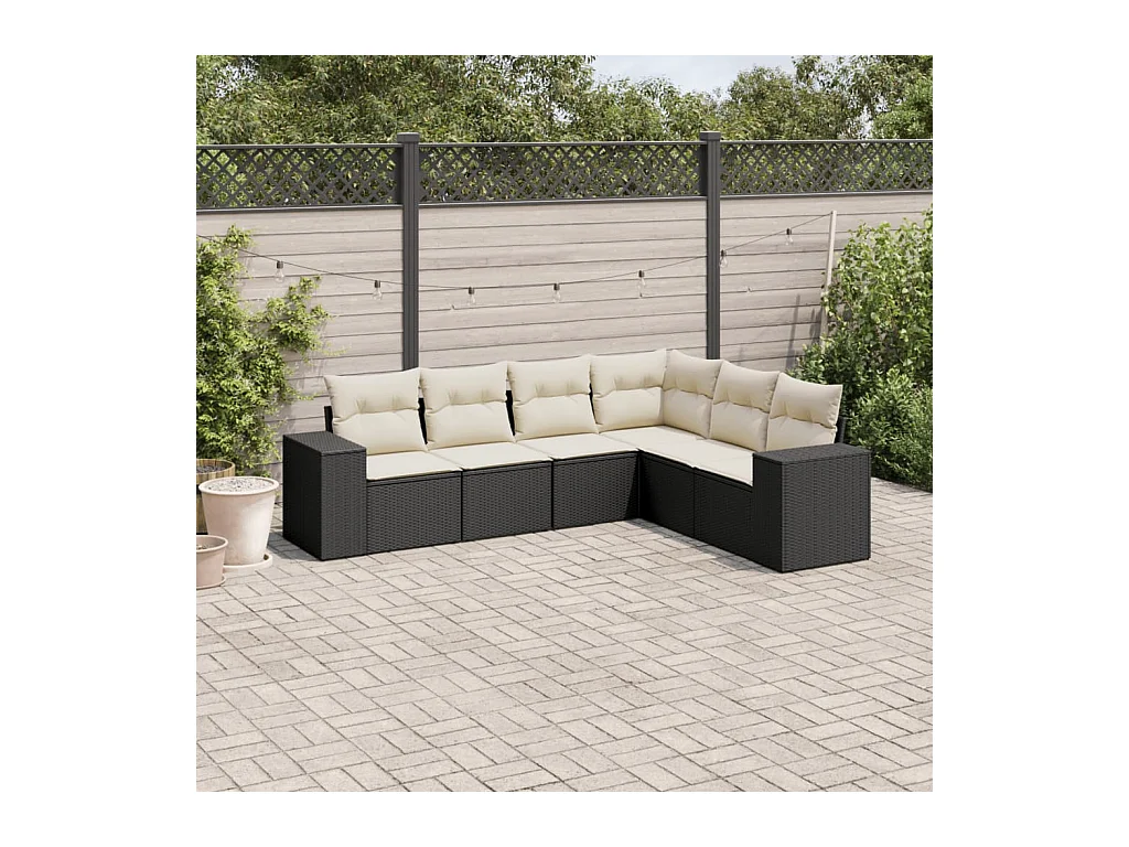 Salon de jardin 6 pcs avec coussins noir résine tressée