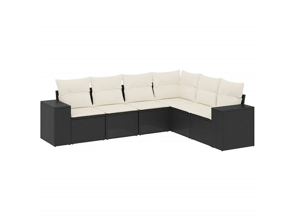 Salon de jardin 6 pcs avec coussins noir résine tressée