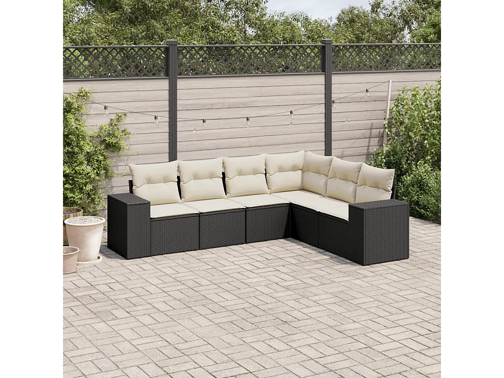 Salon de jardin 6 pcs avec coussins noir résine tressée