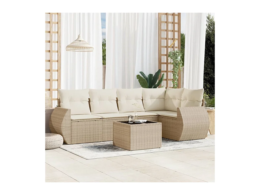 6-tlg. Garten-Sofagarnitur mit Kissen Beige Poly Rattan